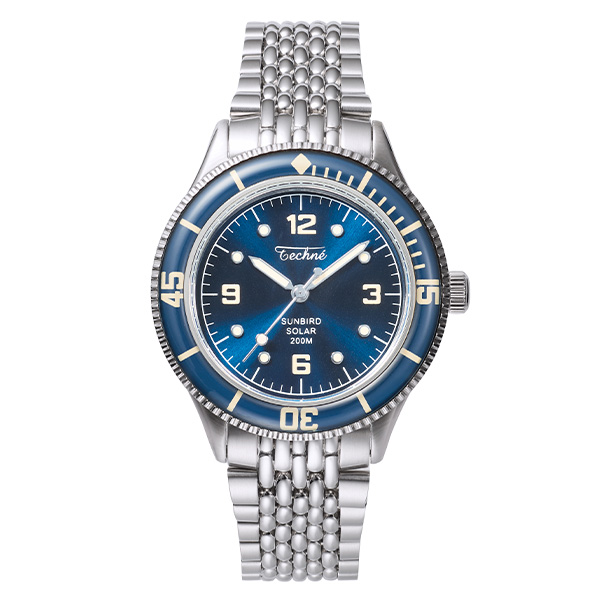 Techne テクネ マリーンオフショア ソーラー マリーンブルー ブルーベゼル 5ライスブレス 3H TE-001-63B メンズ