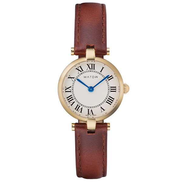 MATOW アウラ / ラウンドイエローゴールド ブラウンレザー mw008003 クォーツ レディース