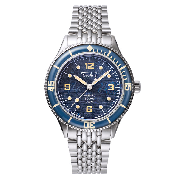 Techne テクネ マリーンオフショア ソーラー メテオライトネイビーブルー ブルーベゼル 5ライスブレス 3H TE-001-63B-NV メンズ