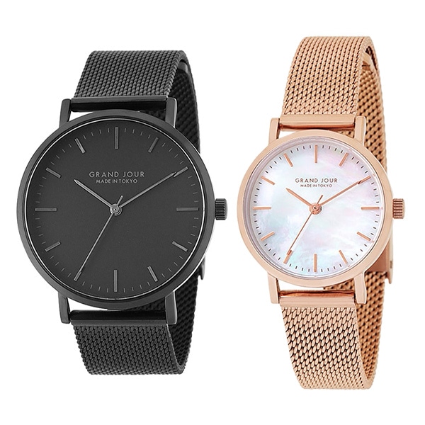 GRAND JOUR ペアウォッチ JGAB0004-BK/JGAB0006-PG クォーツ EC限定セット