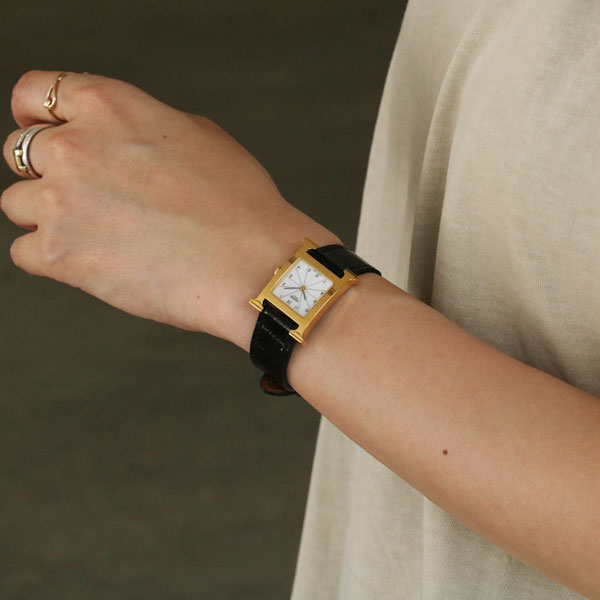 HERMES ヴィンテージ エルメス Hウォッチ HH1.201 クォーツ クロコダイル 中古 レディース 2000年代