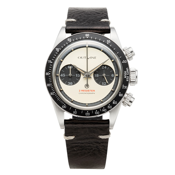 OUTLINE × TiCTAC 2レジスタークロノ YK20232-1WHLB ホワイト レザーモデル チックタック別注モデル クォーツ メンズ