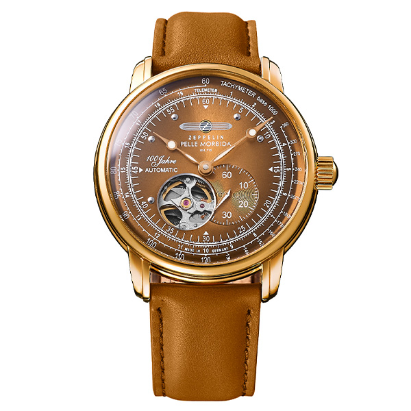 ZEPPELIN ツェッペリン 100 YEARS ZEPPELIN OPEN HEART AUTOMATIC 100周年記念シリーズ オープンハートオートマティック PELLE MORBIDA COLLABORATION ペッレ モルビダ コラボレーション 7662-9 自動巻 メンズ