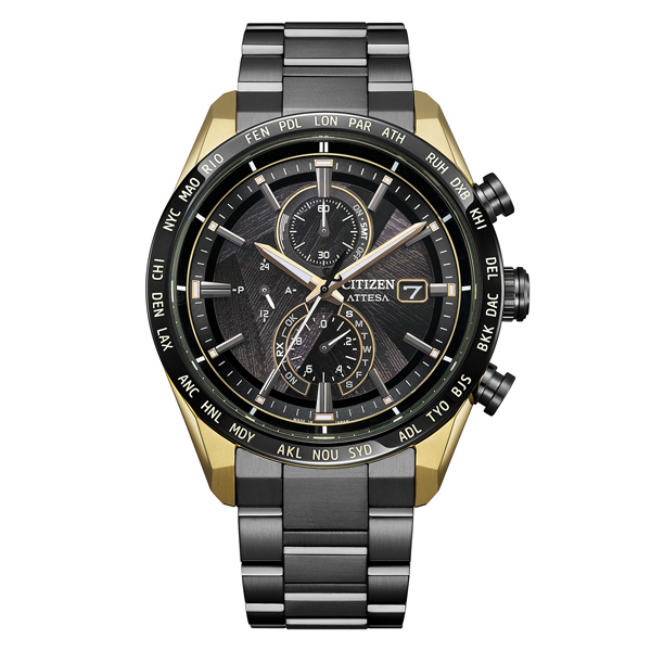 ATTESA アテッサ LIGHT in BLACK エコ・ドライブ電波時計 ダブルダイレクトフライト ACT Line BLACK Titanium Series AT8384-58E 電波ソーラー メンズ